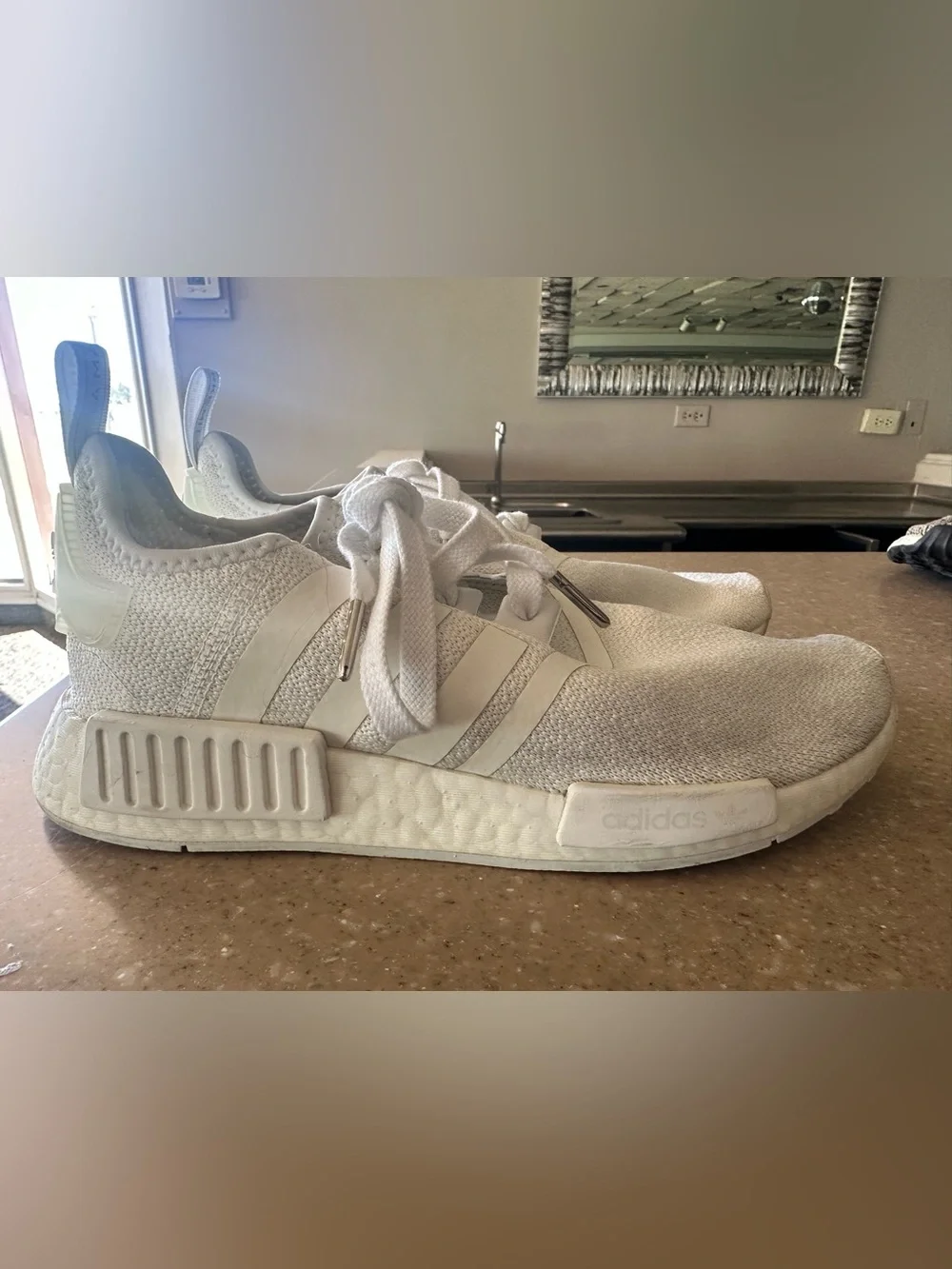 adidas White Knit Lace-Up Sneakers